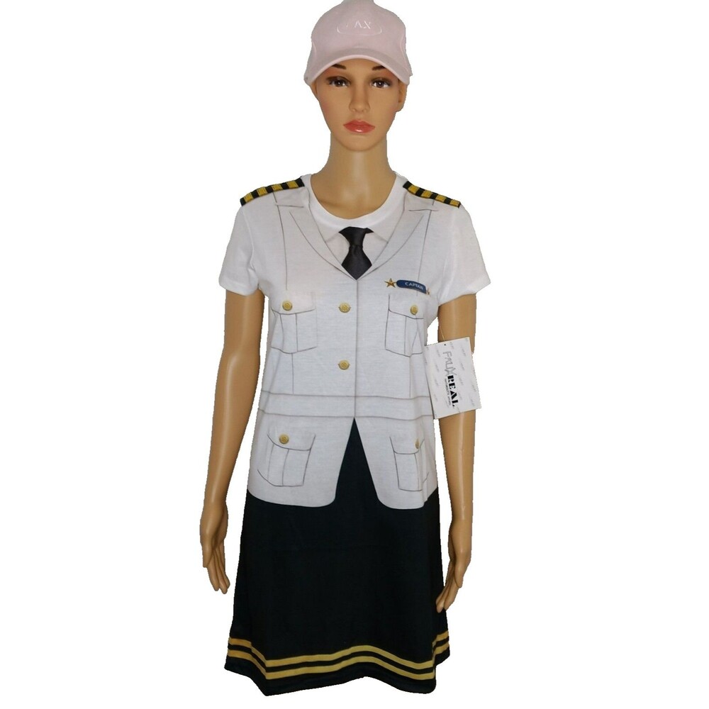 “Faux Real” Womens Small Dress Up Captain Halloween Costume Photorealistic Shirt